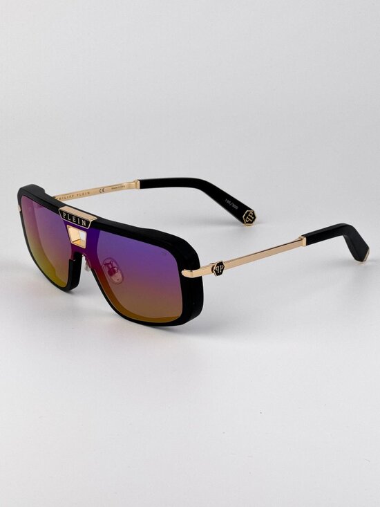 Philipp Plein Women’s Sunglasses Black Smoke Rainbow Mirror Pilot SPP008M 703V